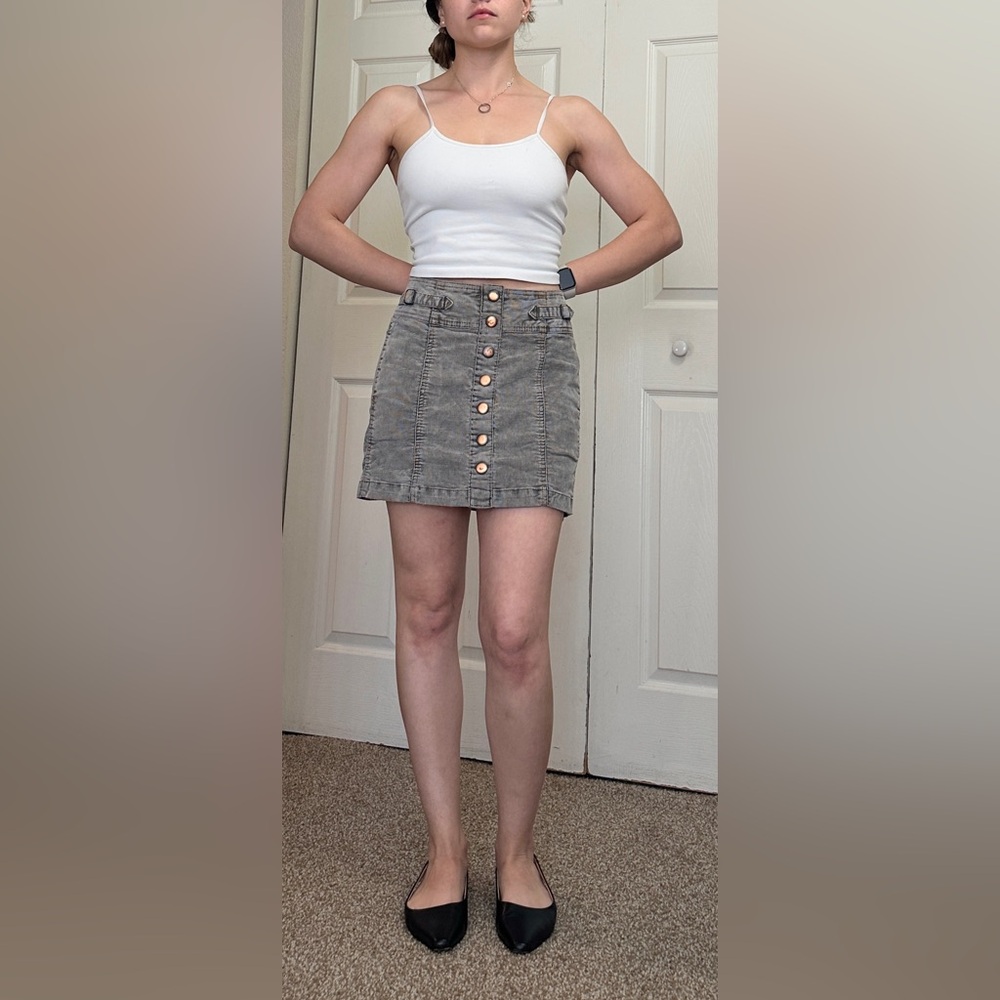 Vintage Y2K Gap Corduroy Button Front Mini Skirt – Grey – 1